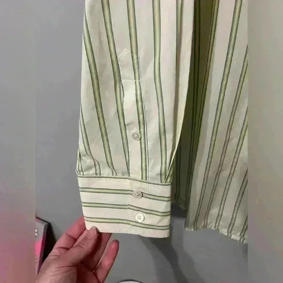 Theory Men’s Button Up/Down Snap Collar Striped Dress Shirt Size XLARGE - Picture 9 of 11